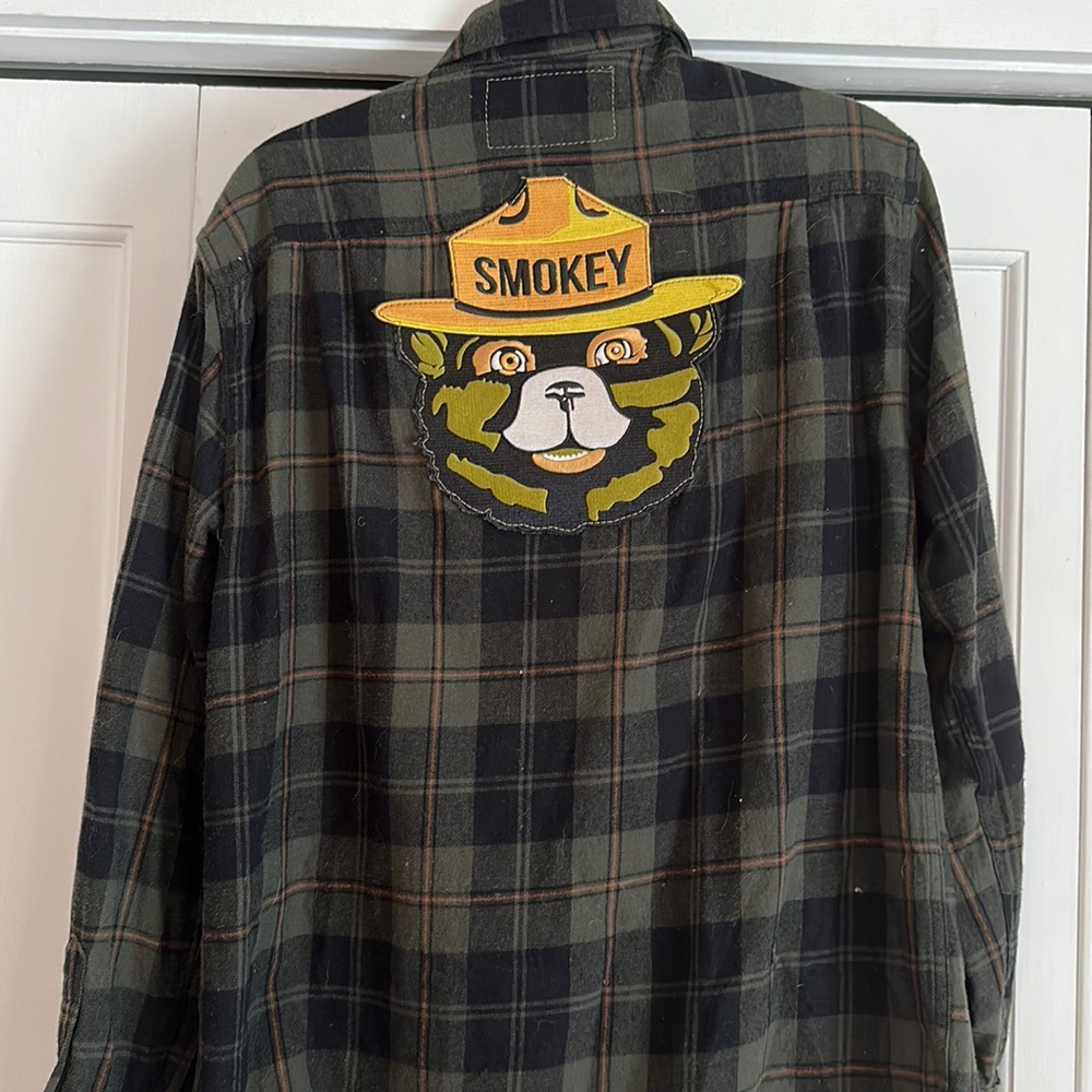 Vintage Flannel with Smokey the Bear Decals